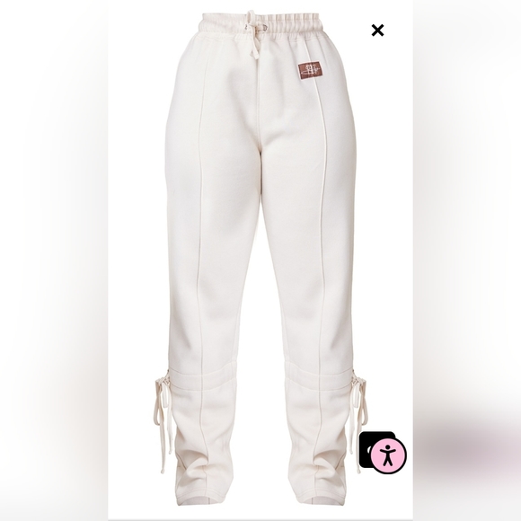 PrettyLittleThing Shape Tie Ankle Joggers - Cream, Sz: 14 - Picture 4 of 6